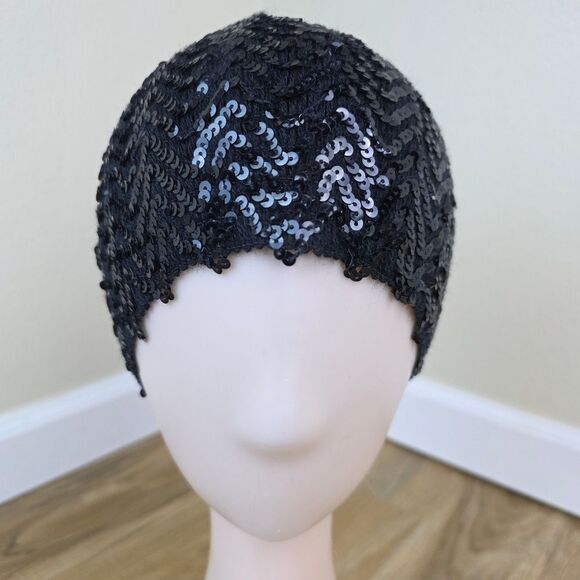 💜Black Sequined Beanie Beret Cap One Size - Picture 2 of 10